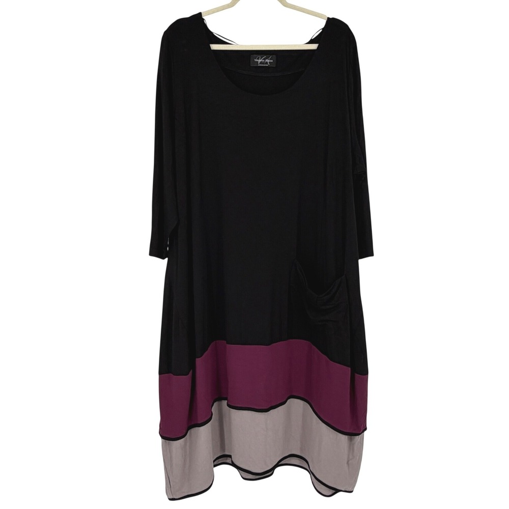 Vincenzo Allocca Dusseldorf Black Colorblock Lagenlook Tunic Dress Women Plus